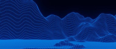 3D mavi dağ teli. Izgara arazisi