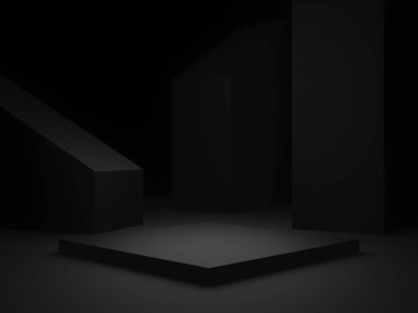 Üç boyutlu siyah geometrik podyum. Koyu arkaplan