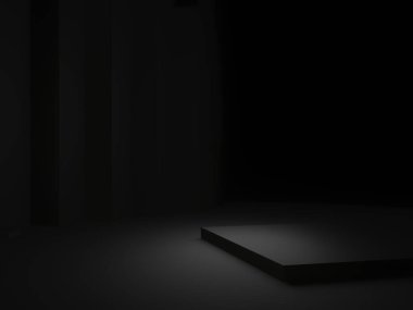 Üç boyutlu siyah geometrik podyum. Koyu arkaplan