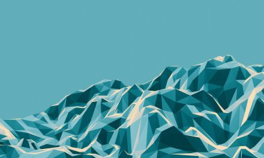 3D alçak çokgen dağı. Düşük polimerli arazi.