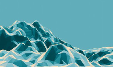 3D alçak çokgen dağı. Düşük polimerli arazi.