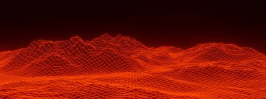 Üç boyutlu kırmızı dağ teli. Izgara arazi tel çerçevesi