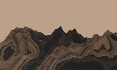 Üç boyutlu kahverengi katmanlı taş dağ. Sedimenraty kaya tepesi