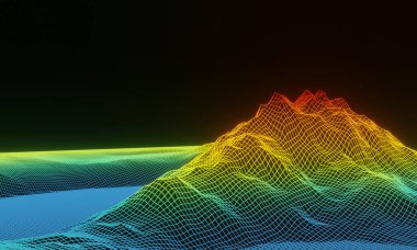 3D Gradyan ızgara dağı. Topografik kablo çerçevesi