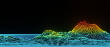 3D Gradyan ızgara dağı. Topografik kablo çerçevesi