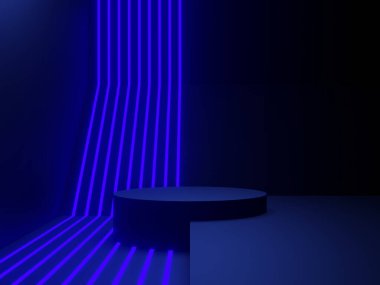 Mavi neon ışıklı 3B siyah arkaplan