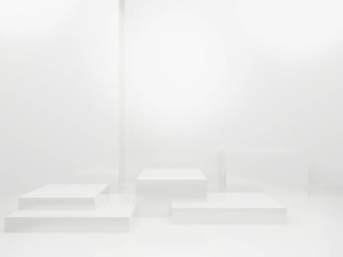 Üç boyutlu beyaz geometrik podyum. beyaz arkaplan