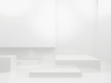 Üç boyutlu beyaz geometrik podyum. beyaz arkaplan