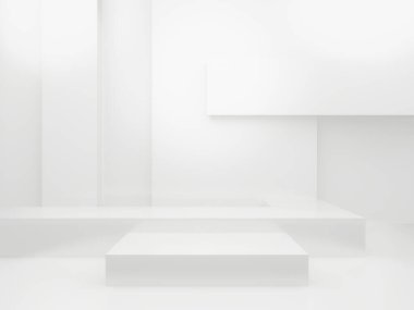 Üç boyutlu beyaz geometrik podyum. beyaz arkaplan