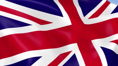 Birleşik Krallık 'ın fotoğraf gerçekçi ağır çekim 4KHD bayrağı rüzgarda sallanıyor. 4K çözünürlüğünde son derece detaylı kumaş dokusuna sahip kusursuz döngü animasyonu.