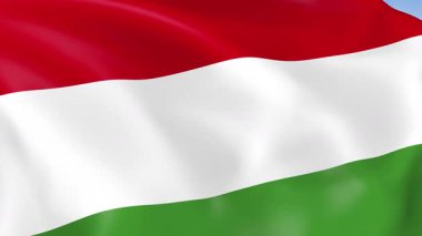 Macaristan 'ın rüzgarda dalgalanan 4KHD bayrağının gerçekçi fotoğrafı. 4K çözünürlüğünde son derece detaylı kumaş dokusuna sahip kusursuz döngü animasyonu.