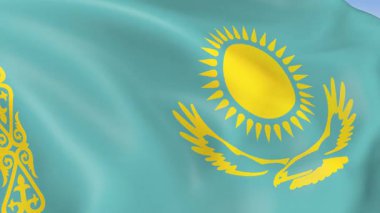 Kazakistan 'ın rüzgarda dalgalanan 4KHD bayrağı. 4K çözünürlüğünde son derece detaylı kumaş dokusuna sahip kusursuz döngü animasyonu.