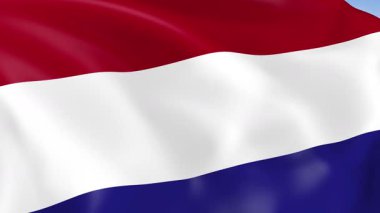 Hollanda 'nın rüzgarda dalgalanan 4KHD bayrağı. 4K çözünürlüğünde son derece detaylı kumaş dokusuna sahip kusursuz döngü animasyonu.