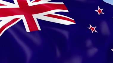 Yeni Zelanda 'nın rüzgarda dalgalanan 4KHD bayrağı. 4K çözünürlüğünde son derece detaylı kumaş dokusuna sahip kusursuz döngü animasyonu.