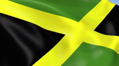 Jamaika 'nın rüzgarda dalgalanan 4KHD bayrağı. 4K çözünürlüğünde son derece detaylı kumaş dokusuna sahip kusursuz döngü animasyonu.