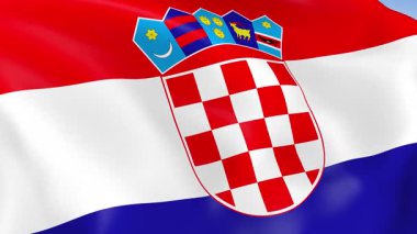 Hırvatistan 'ın rüzgarda dalgalanan 4KHD fotoğraf gerçekçi yavaş çekimde bayrağı. 4K çözünürlüğünde son derece detaylı kumaş dokusuna sahip kusursuz döngü animasyonu.