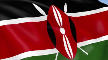 Kenya 'nın rüzgarda dalgalanan 4KHD bayrağı. 4K çözünürlüğünde son derece detaylı kumaş dokusuna sahip kusursuz döngü animasyonu.