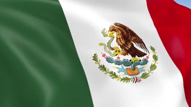 Meksika 'nın rüzgarda dalgalanan 4KHD bayrağı. 4K çözünürlüğünde son derece detaylı kumaş dokusuna sahip kusursuz döngü animasyonu.
