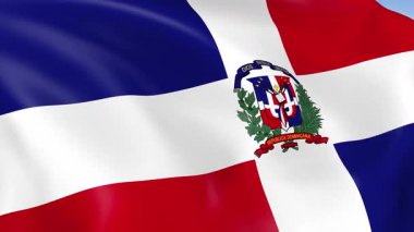 Dominik Cumhuriyeti 'nin 4KHD bayrağı rüzgarda sallanıyor. 4K çözünürlüğünde son derece detaylı kumaş dokusuna sahip kusursuz döngü animasyonu.