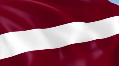 Letonya 'nın rüzgarda dalgalanan 4KHD bayrağı. 4K çözünürlüğünde son derece detaylı kumaş dokusuna sahip kusursuz döngü animasyonu.