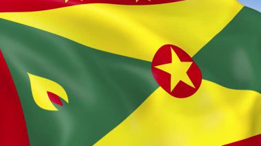 Rüzgarda dalgalanan Grenada 'nın 4KHD bayrağı. 4K çözünürlüğünde son derece detaylı kumaş dokusuna sahip kusursuz döngü animasyonu.