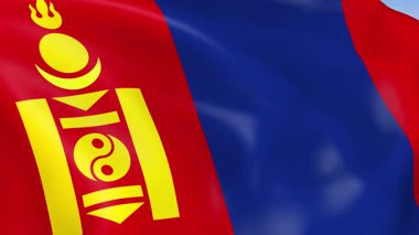 Moğolistan 'ın rüzgarda dalgalanan 4KHD bayrağı. 4K çözünürlüğünde son derece detaylı kumaş dokusuna sahip kusursuz döngü animasyonu.