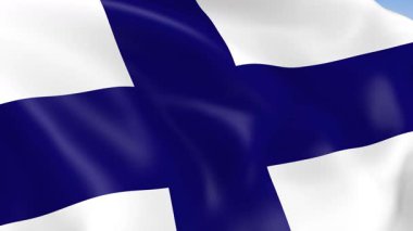 Finlandiya 'nın rüzgarda dalgalanan 4KHD bayrağının gerçekçi fotoğrafı. 4K çözünürlüğünde son derece detaylı kumaş dokusuna sahip kusursuz döngü animasyonu.