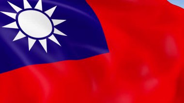 Tayvan 'ın rüzgarda dalgalanan 4KHD bayrağı. 4K çözünürlüğünde son derece detaylı kumaş dokusuna sahip kusursuz döngü animasyonu.