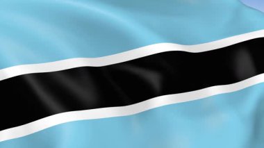 Botswana 'nın rüzgarda dalgalanan 4KHD bayrağı. 4K çözünürlüğünde son derece detaylı kumaş dokusuna sahip kusursuz döngü animasyonu.