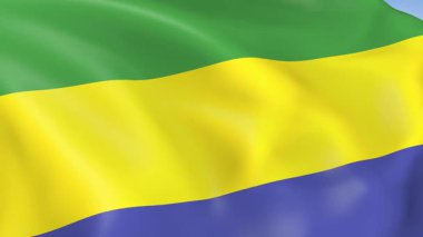 Gabon 'un rüzgarda dalgalanan 4KHD bayrağı. 4K çözünürlüğünde son derece detaylı kumaş dokusuna sahip kusursuz döngü animasyonu.