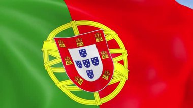 Portekiz 'in rüzgarda dalgalanan 4KHD bayrağının gerçekçi fotoğrafı. 4K çözünürlüğünde son derece detaylı kumaş dokusuna sahip kusursuz döngü animasyonu.