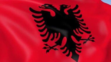 Arnavutluk 'un rüzgarda dalgalanan 4KHD bayrağı. 4K çözünürlüğünde son derece detaylı kumaş dokusuna sahip kusursuz döngü animasyonu.