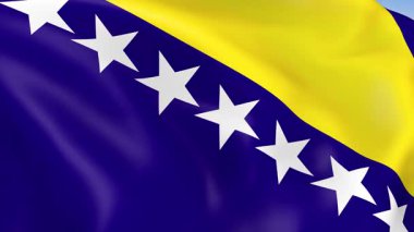 Bosna-Hersek 'in rüzgarda dalgalanan 4KHD bayrağı. 4K çözünürlüğünde son derece detaylı kumaş dokusuna sahip kusursuz döngü animasyonu.