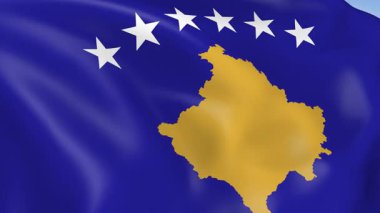 Kosova 'nın rüzgarda dalgalanan 4KHD bayrağının gerçekçi fotoğrafçısı. 4K çözünürlüğünde son derece detaylı kumaş dokusuna sahip kusursuz döngü animasyonu.