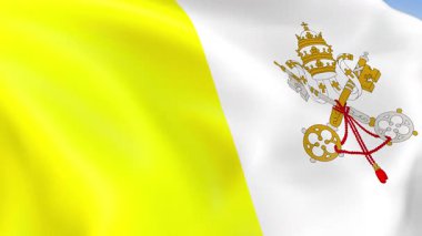 Vatikan Şehri 'nin rüzgarda dalgalanan 4KHD bayrağı. 4K çözünürlüğünde son derece detaylı kumaş dokusuna sahip kusursuz döngü animasyonu.