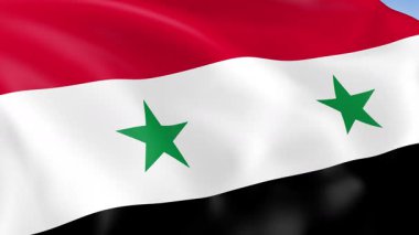 Suriye 'nin rüzgarda dalgalanan 4KHD bayrağı. 4K çözünürlüğünde son derece detaylı kumaş dokusuna sahip kusursuz döngü animasyonu.