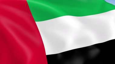 Birleşik Arap Emirlikleri 'nin rüzgarda dalgalanan 4KHD bayrağı. 4K çözünürlüğünde son derece detaylı kumaş dokusuna sahip kusursuz döngü animasyonu.