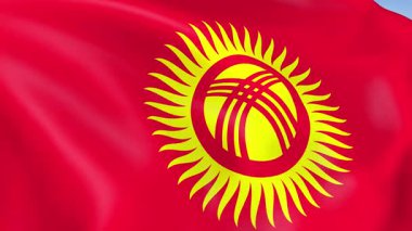 Kırgızistan 'ın rüzgarda dalgalanan 4KHD bayrağı. 4K çözünürlükte son derece detaylı kumaş dokusuyla kusursuz döngü animasyonu. Tarihi bayrak