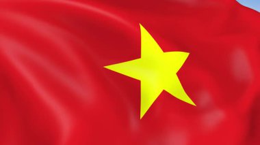 Vietnam 'ın rüzgarda dalgalanan 4KHD bayrağı. 4K çözünürlüğünde son derece detaylı kumaş dokusuna sahip kusursuz döngü animasyonu.
