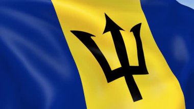 Barbados 'un rüzgarda dalgalanan 4KHD bayrağının gerçekçi fotoğrafı. 4K çözünürlüğünde son derece detaylı kumaş dokusuna sahip kusursuz döngü animasyonu.
