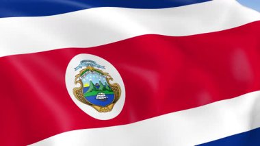 Kosta Rika 'nın rüzgarda dalgalanan 4KHD bayrağı. 4K çözünürlüğünde son derece detaylı kumaş dokusuna sahip kusursuz döngü animasyonu.