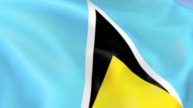 Saint Lucia 'nın rüzgarda dalgalanan 4KHD bayrağı. 4K çözünürlüğünde son derece detaylı kumaş dokusuna sahip kusursuz döngü animasyonu.