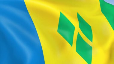 Saint Vincent ve Grenadinler 'in rüzgarda dalgalanan 4KHD bayrağı. 4K çözünürlüğünde son derece detaylı kumaş dokusuna sahip kusursuz döngü animasyonu.