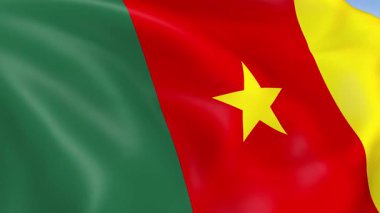 Kamerun 'un rüzgarda dalgalanan 4KHD bayrağı. 4K çözünürlüğünde son derece detaylı kumaş dokusuna sahip kusursuz döngü animasyonu.