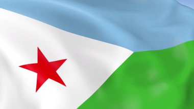 Cibuti 'nin rüzgarda dalgalanan 4KHD bayrağı. 4K çözünürlüğünde son derece detaylı kumaş dokusuna sahip kusursuz döngü animasyonu.