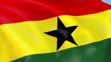 Gana 'nın rüzgarda dalgalanan 4KHD bayrağı. 4K çözünürlüğünde son derece detaylı kumaş dokusuna sahip kusursuz döngü animasyonu.