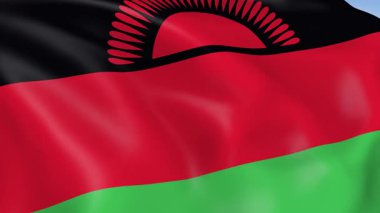 Malawi 'nin rüzgarda dalgalanan 4KHD bayrağı. 4K çözünürlüğünde son derece detaylı kumaş dokusuna sahip kusursuz döngü animasyonu.