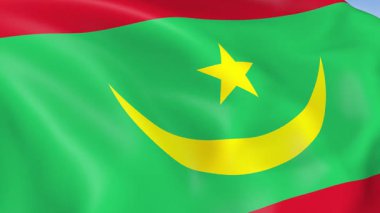 Moritanya 'nın rüzgarda dalgalanan 4KHD bayrağı. 4K çözünürlüğünde son derece detaylı kumaş dokusuna sahip kusursuz döngü animasyonu.