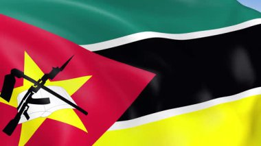 Mozambik 'in rüzgarda dalgalanan 4KHD bayrağı. 4K çözünürlüğünde son derece detaylı kumaş dokusuna sahip kusursuz döngü animasyonu.