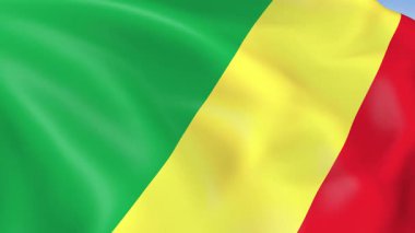 Kongo Cumhuriyeti 'nin 4KHD bayrağı rüzgarda sallanıyor. 4K çözünürlüğünde son derece detaylı kumaş dokusuna sahip kusursuz döngü animasyonu.